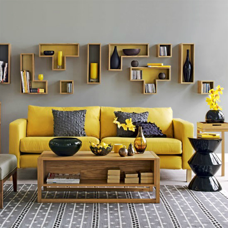 Grey white and on sale mustard living room